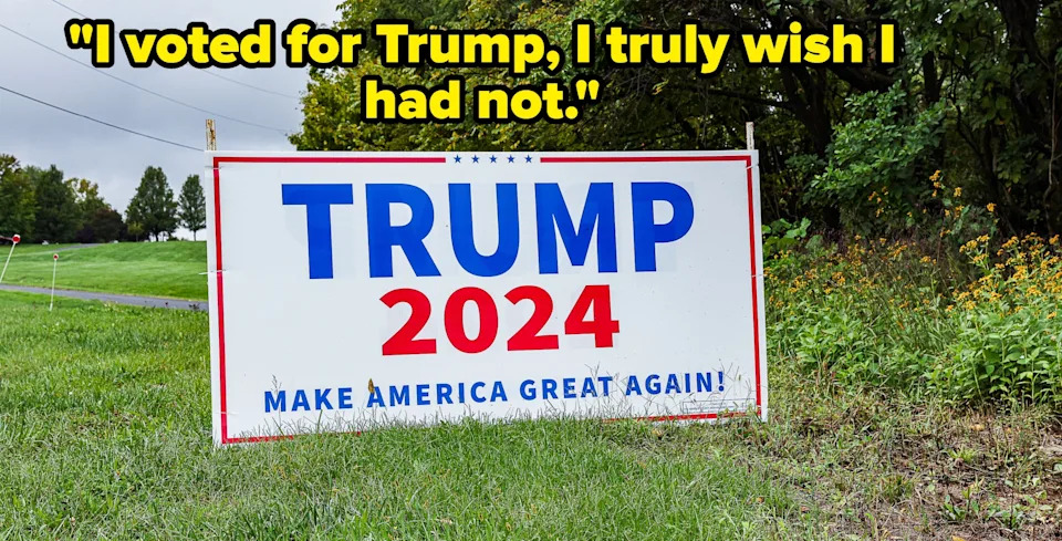 Sign on grass reads "Trump 2024 Make America Great Again!" amid trees, indicating a political campaign message