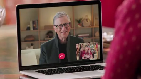 JioStar The photo shows Bill Gates on the laptop screen talking to Tulsi (seen in the inset with her children) in a still from Kyunki Saas bhi kabhi bahu thi