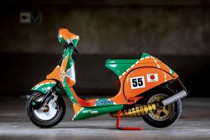 A custom Vespa PX 80 Mazda 787B tribute