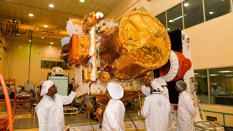 Chandrayaan-2 orbiter in clean-room being integrated with payloads